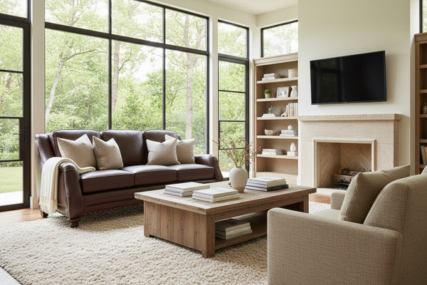 Vernon 84 Inch English Arm Leather Sofa