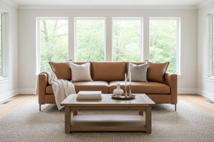 Wade 95 Inch Contemporary Bench Seat Track Arm Pillow Back Leather Sofa