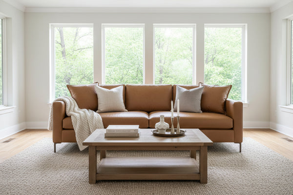 Wade 95 Inch Contemporary Bench Seat Track Arm Pillow Back Leather Sofa