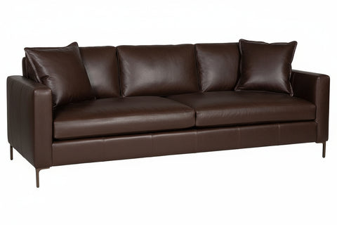 Wade 95 Inch Contemporary Track Arm Pillow Back Leather Sofa