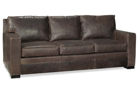 Wellington 92 Inch Large Square Arm Leather Pillow Back Couch With Nails