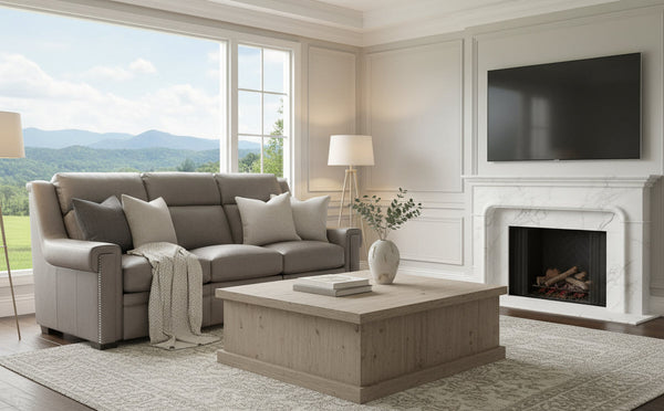 Wentworth Cement 88 Inch "Quick Ship" Wall Hugger Power Leather Reclining Sofa