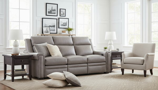 Wentworth Cement 88 Inch "Quick Ship" Wall Hugger Power Leather Reclining Sofa