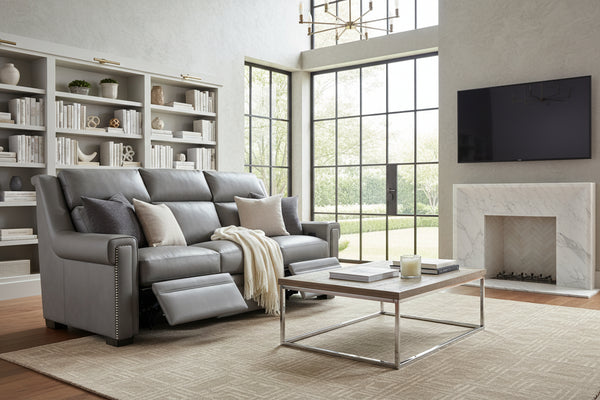 Wentworth Cement 88 Inch "Quick Ship" Wall Hugger Power Leather Reclining Sofa