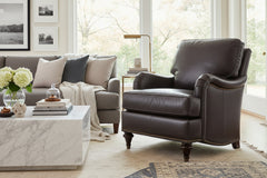 Wesley English Arm Leather Accent Armchair With Nailhead Trim