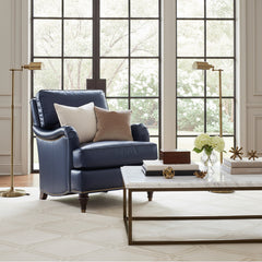 Wesley English Arm Leather Accent Armchair With Nailhead Trim