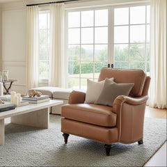 Wesley English Arm Leather Accent Armchair With Nailhead Trim