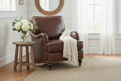 Wesley English Arm Leather Accent Armchair With Nailhead Trim