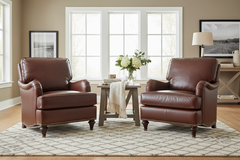 Wesley English Arm Leather Accent Armchair With Nailhead Trim
