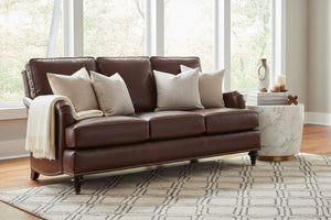 Wesley 75 Inch Traditional English Arm Leather Sofa w/ Nailed Trim