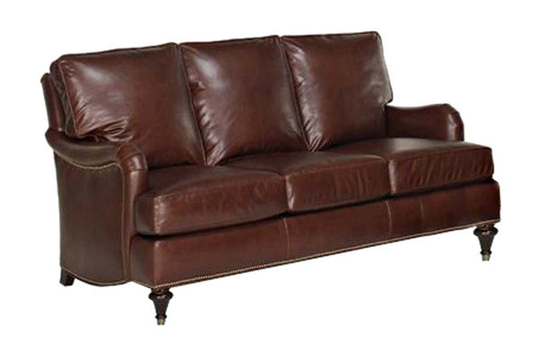 Wesley 78 Inch Traditional English Arm Leather Sofa w/ Nailed Trim