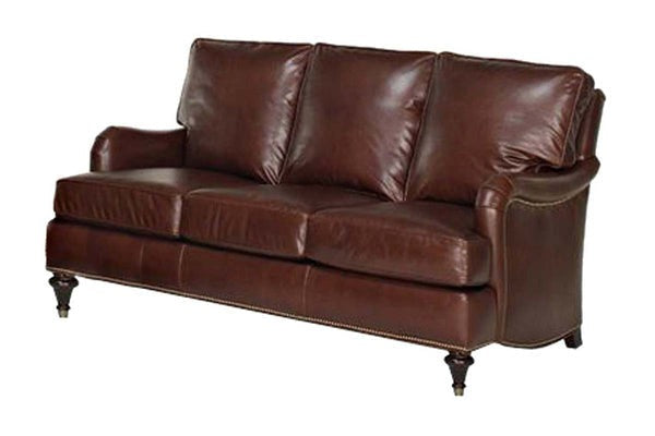 Wesley 75 Inch Traditional English Arm Leather Sofa w/ Nailed Trim