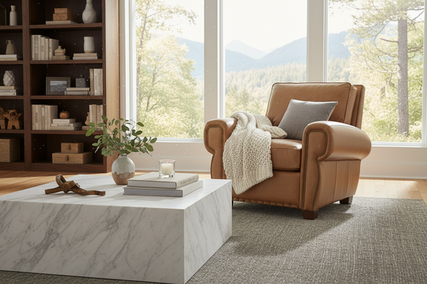 Weston Rustic Leather Pillow Back Recliner With Nails