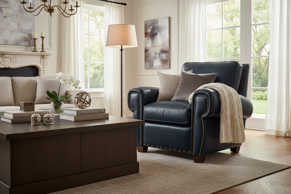 Weston Rustic Leather Pillow Back Recliner With Nails