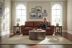 Weston 85 Inch Leather Queen Sleeper Couch w/ Contrasting Nailhead Trim