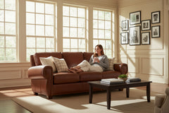 Weston 85 Inch Leather Queen Sleeper Couch w/ Contrasting Nailhead Trim