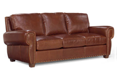 Weston 85 Inch Leather Pillow Back Sofa w/ Contrasting Nailhead Trim
