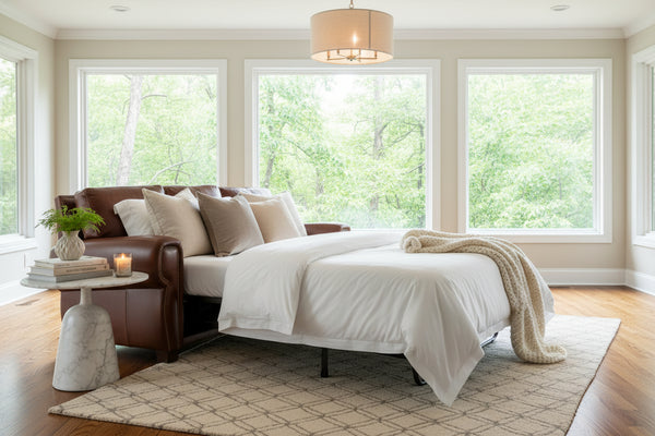 Weston 85 Inch Leather Queen Sleeper Couch w/ Contrasting Nailhead Trim