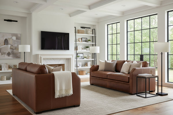 Whitaker Transitional Apartment Size Leather 8-Way Hand Tied Furniture Collection