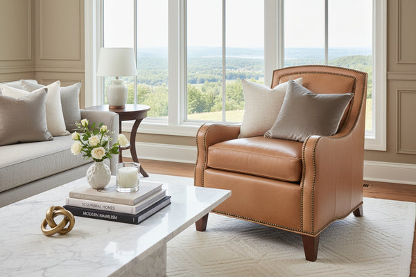 Wilbur Transitional Leather Upholstered Accent Chair With Nails
