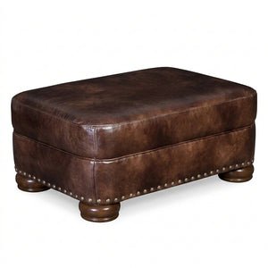 Winfield Pillow Top Leather Ottoman With Nailhead Trim