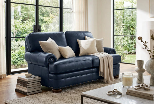 Winfield Pillow Back Leather Loveseat With Nailhead Trim
