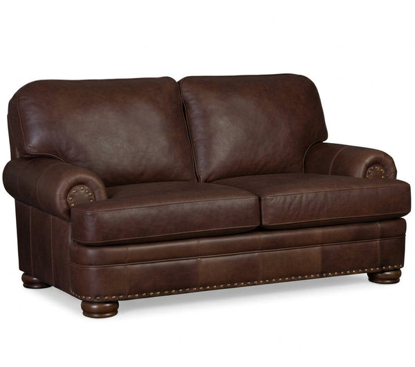 Winfield Pillow Back Leather Loveseat With Nailhead Trim