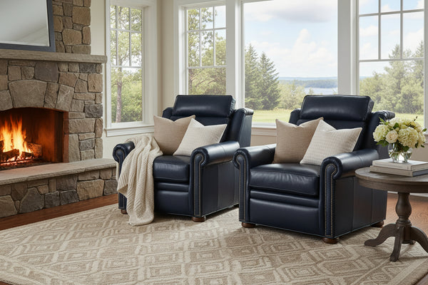 Winston Leather Power "WALL HUGGER" Bustle Back Living Room Reclining Chair