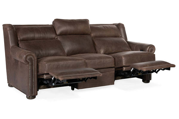 Winston 91 Inch Bustle Back "WALL HUGGER" Traditional Power Three Cushion Leather Sofa