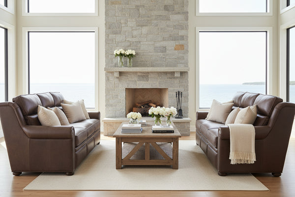 Winston 91 Inch Bustle Back "WALL HUGGER" Traditional Power Three Cushion Leather Sofa