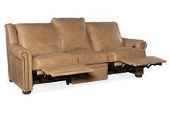 Winston 91 Inch Single Back "Wall Hugger" Traditional Power Three Cushion Leather Sofa