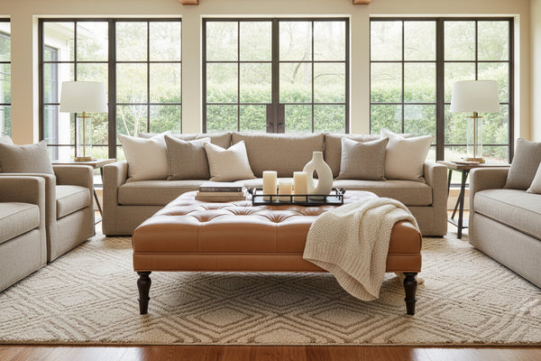 Winton Tufted 36", 40", 44", Or 48" Inch Square Leather Ottoman (4 Sizes Available)