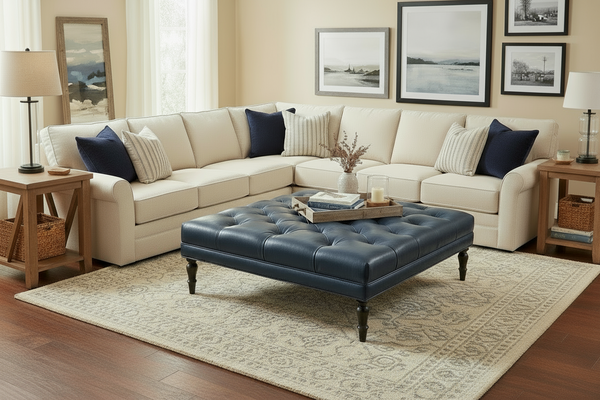 Winton Tufted 36", 40", 44", Or 48" Inch Square Leather Ottoman (4 Sizes Available)