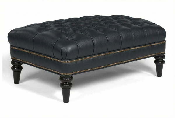 Worthington 44 Inch Rectangular Deep Button Tufted Leather Upholstered Ottoman Coffee Table