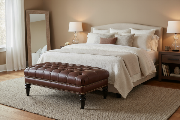 Worthington Rectangular Deep Button Tufted Leather Upholstered Ottoman Coffee Table