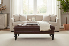 Worthington 44 Inch Rectangular Deep Button Tufted Leather Upholstered Ottoman Coffee Table