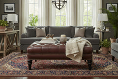 Worthington 44 Inch Rectangular Deep Button Tufted Leather Upholstered Ottoman Coffee Table