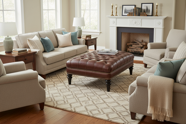 Worthington Rectangular Deep Button Tufted Leather Upholstered Ottoman Coffee Table