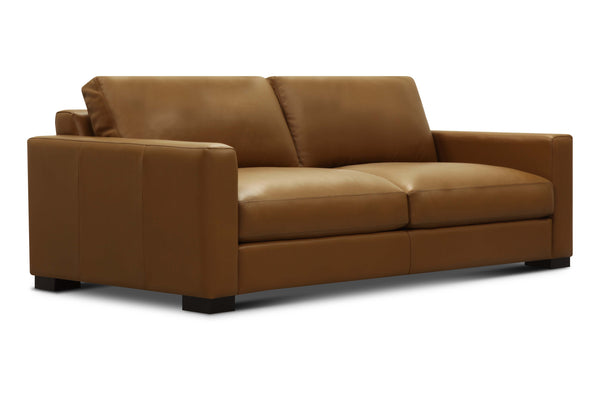 Hugh 90 Inch Modern Leather Two Cushion Track Arm Sofa