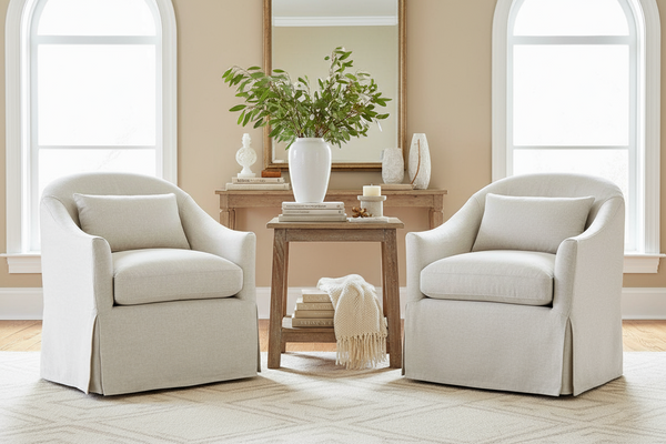 Xena Natural "Quick Ship" Slipcovered Swivel Accent Chair