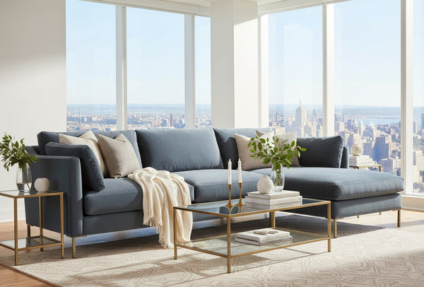 York Two Piece Contemporary Fabric Sectional Sofa