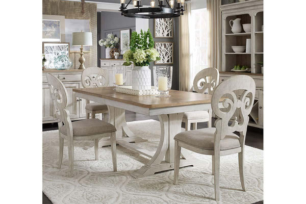 Aberdeen 5 Piece Antique White Trestle Table Dining Set With Splat Back Chairs - Club Furniture