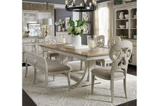 Aberdeen 6 Piece Antique White Trestle Table Dining Set With Splat Back Chairs And Bench - Club Furniture