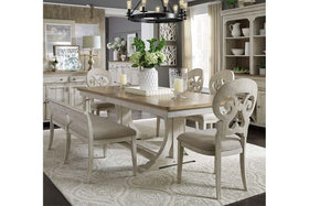 Aberdeen 6 Piece Antique White Trestle Table Dining Set With Splat Back Chairs And Bench - Club Furniture