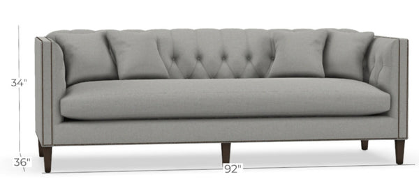 Astrid 92 Inch Fabric Tuxedo Arm Single Bench Seat Sofa