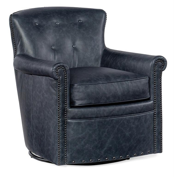 Byrne Ocean Quick Ship Leather Button Back Swivel Accent Chair