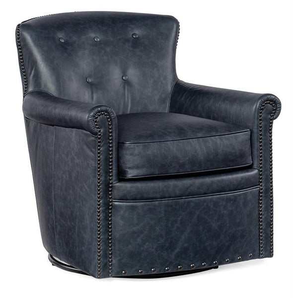 Byrne Ocean "Quick Ship" Leather Button Back Swivel Accent Chair