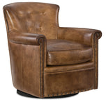 Byrne Pawn "Quick Ship" Leather Swivel Accent Chair With Nail Trim