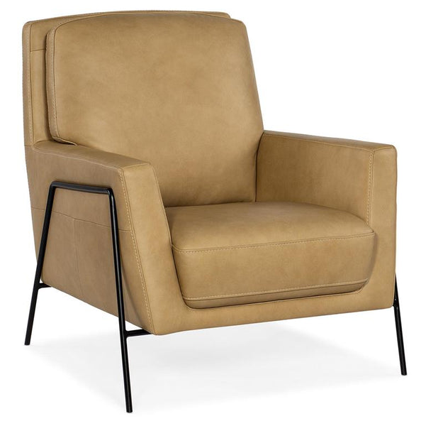 Christopher Sand Leather Quick Ship Modern Accent Chair With Metal Leg