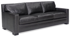 Durango 103 Inch Large Square Arm Leather Pillow Back Couch With Nails
